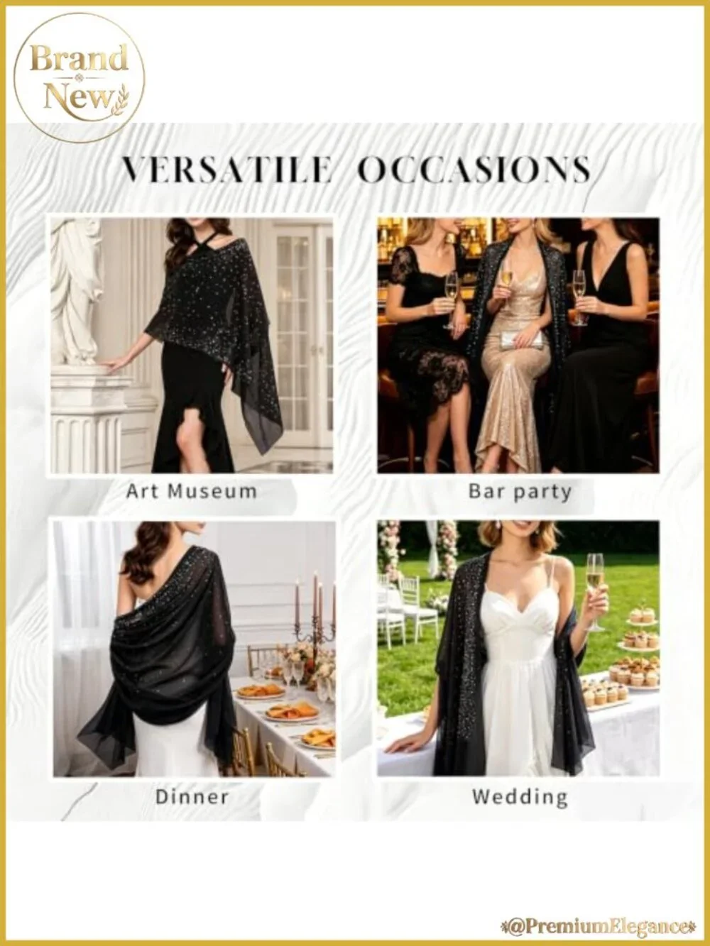 Rhinestone Chiffon Shawl Wrap Lightweight Sparkly Evening Cover Up